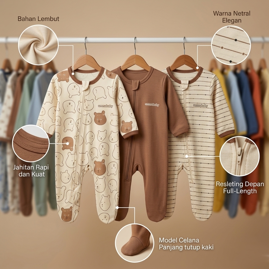ummababyshop 3 pcs Sleepsuit Bayi Baru Lahir Tutup Kaki Romper Bayi Jumper Bayi Panjang Baju Bayi Pe