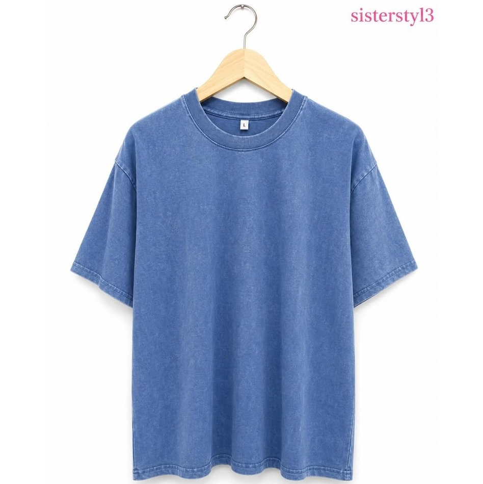 Kaos Unisex Vintage Washed Premium Polos Lengan Pendek T-Shirt Casual Kekinian
