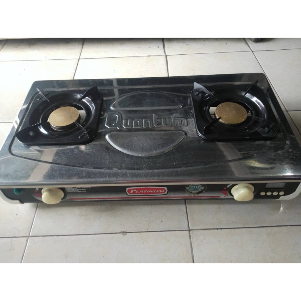 Kompor Gas Quantum Platinum 2 Tungku Pemantik Elektrik Stainless