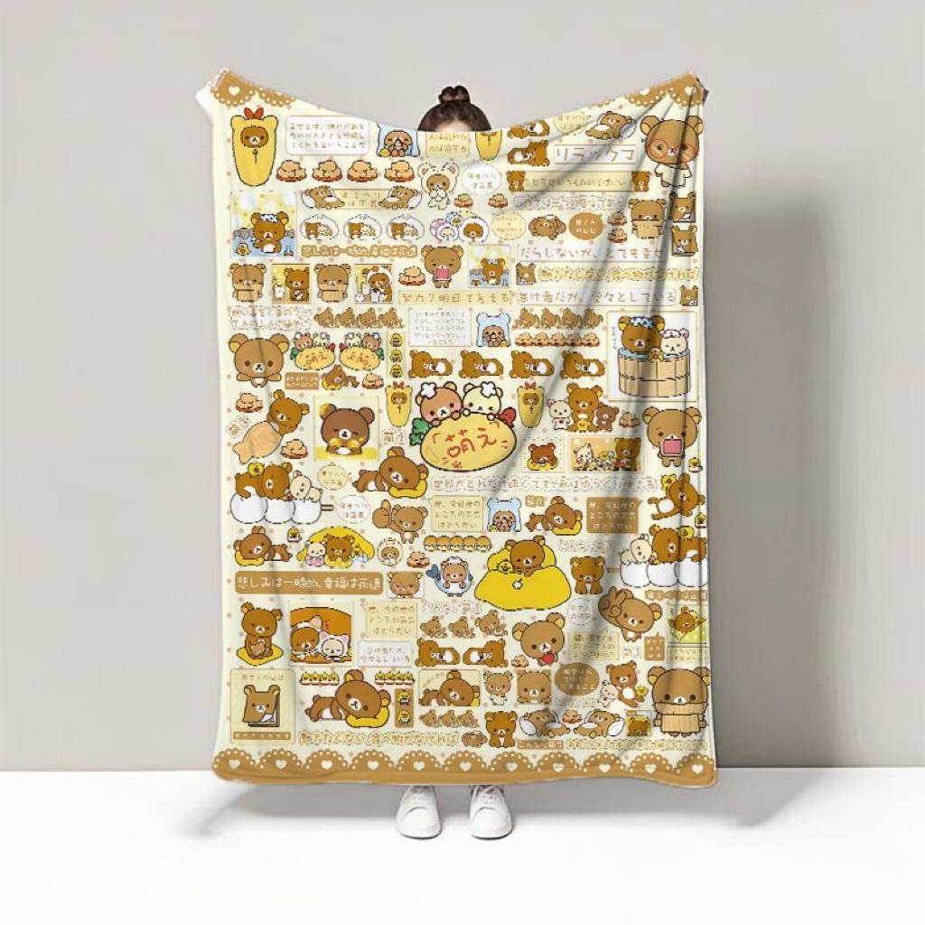 [PREORDER] Selimut Flanel Rilakkuma Motif Full Print – Selimut AC Lembut untuk Kamar & Sofa