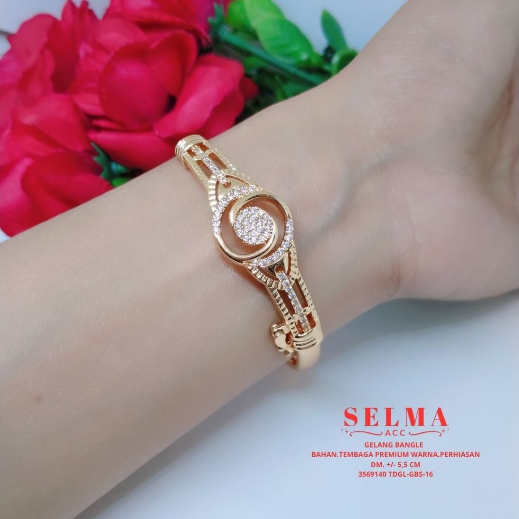 gelang bangle mata oval simple lapis emas