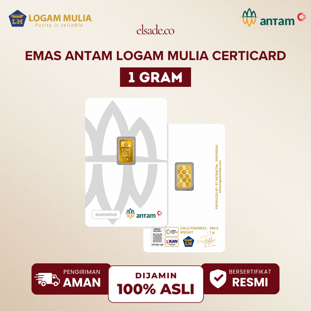 EMAS ANTAM LOGAM MULIA CERTICARD 1 GRAM LM EMAS BATANGAN 1 GR