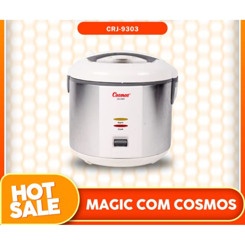 Magic Com Cosmos CRJ-9303 Stainless Steel 2 Liter - Desain Minimalis, 3 in 1, Nasi Pulen second dan 