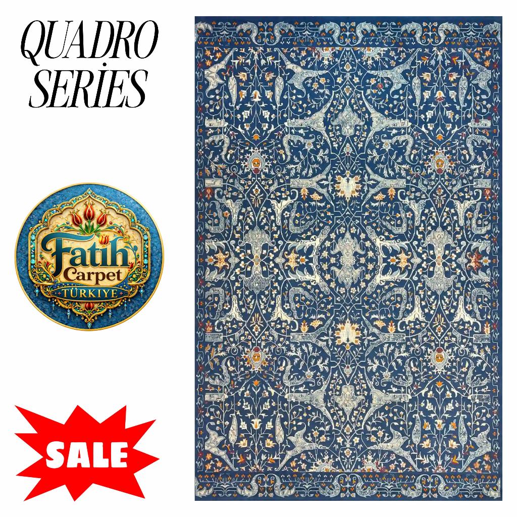 Karpet Minimalis Quadro Import Turki ukuran 120x180 - 7900C D Blue HB CReam