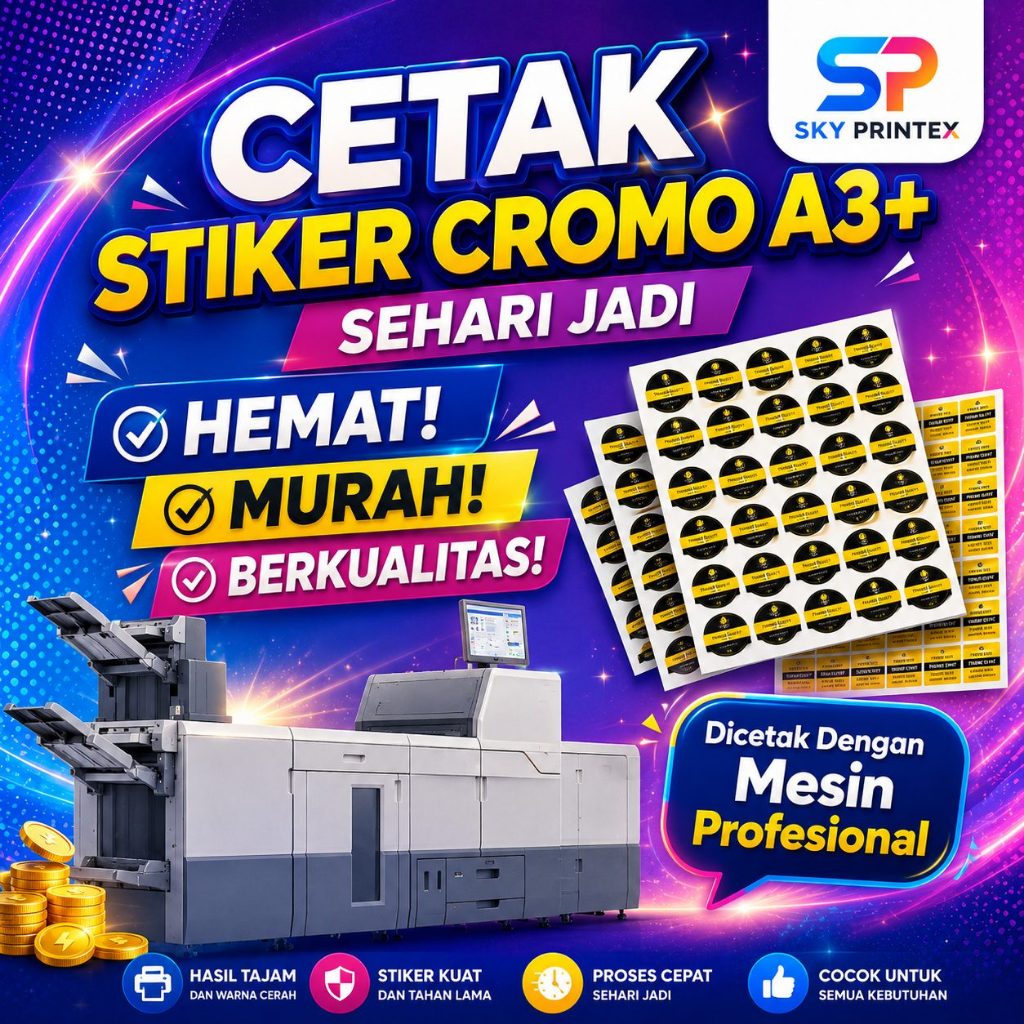Print & Cut Sticker Chromo A3+, Cetak Kiss cut Label Murah