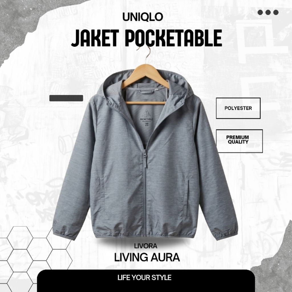 Jacket Uniqlo Pocketable Warna Abu Serat Kayu