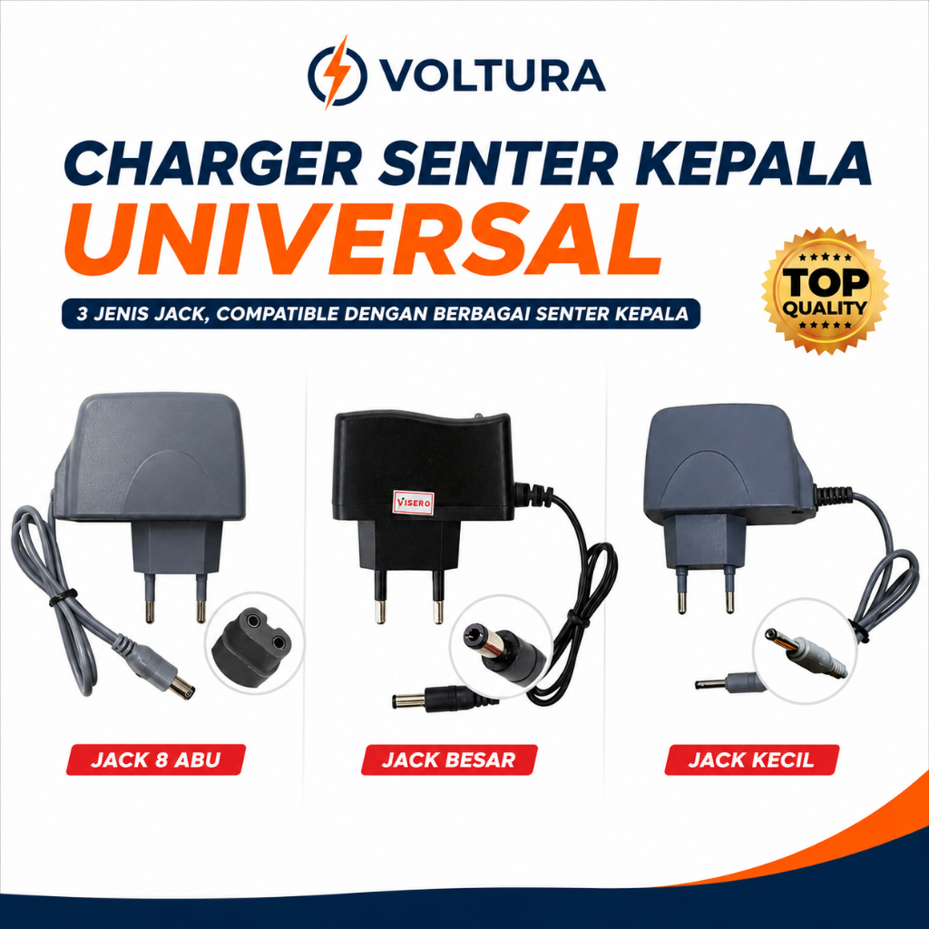 Charger Universal Senter Kepala Visero Jack Kecil Jack Besar Jack Angka 8 Cas Headlamp