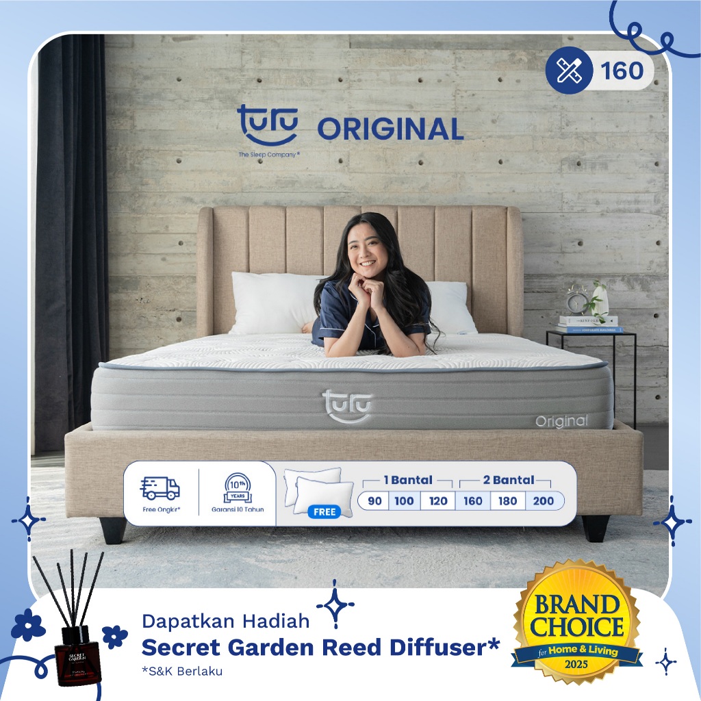 Turu - Kasur Pocket Spring Bed TURU ORIGINAL ukuran 160x200 (Queen Size) Free Bantal