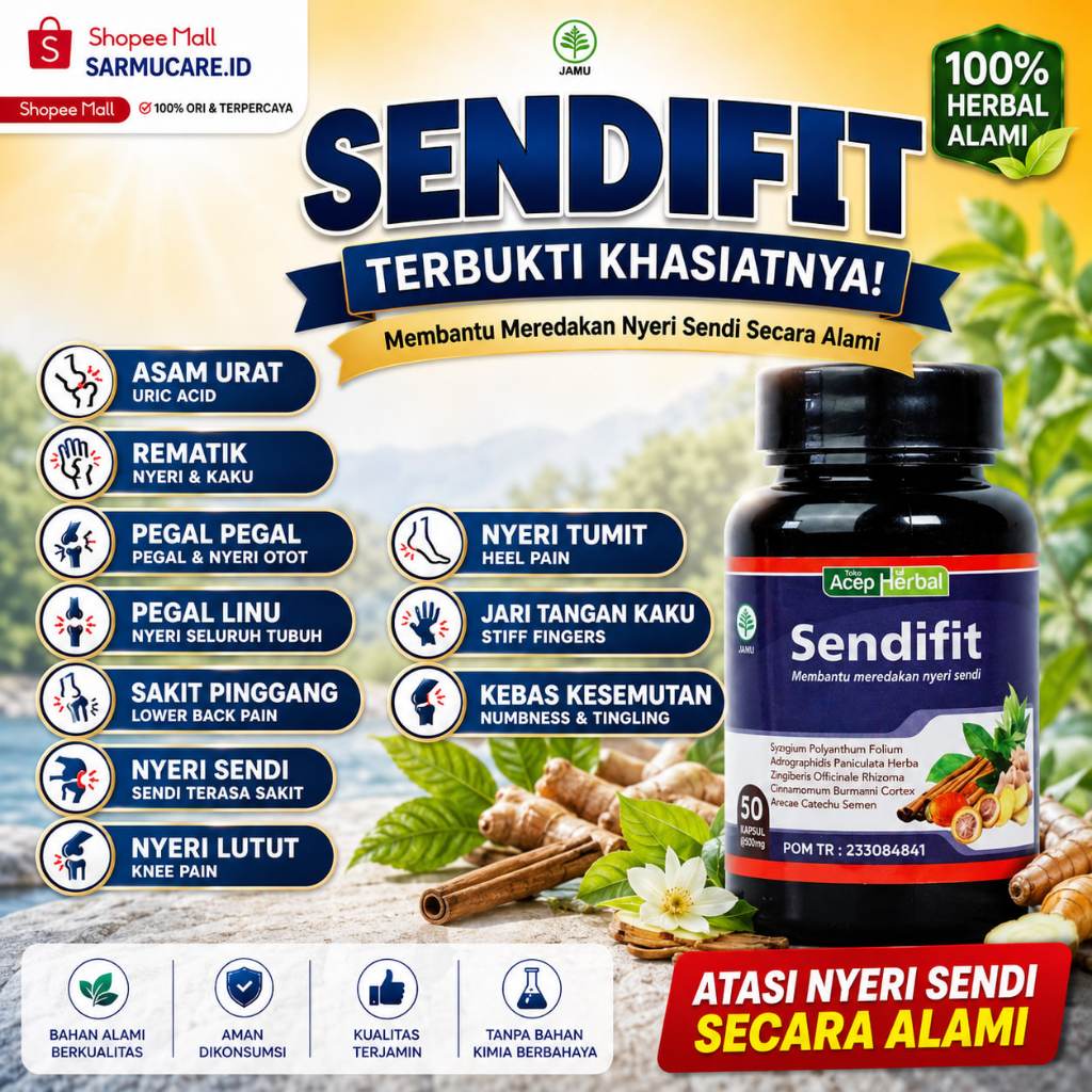 Sendifit Obat Herbal Saraf Kejepit Sakit Pinggang Nyeri Sendi Leher Lutut Bokong
