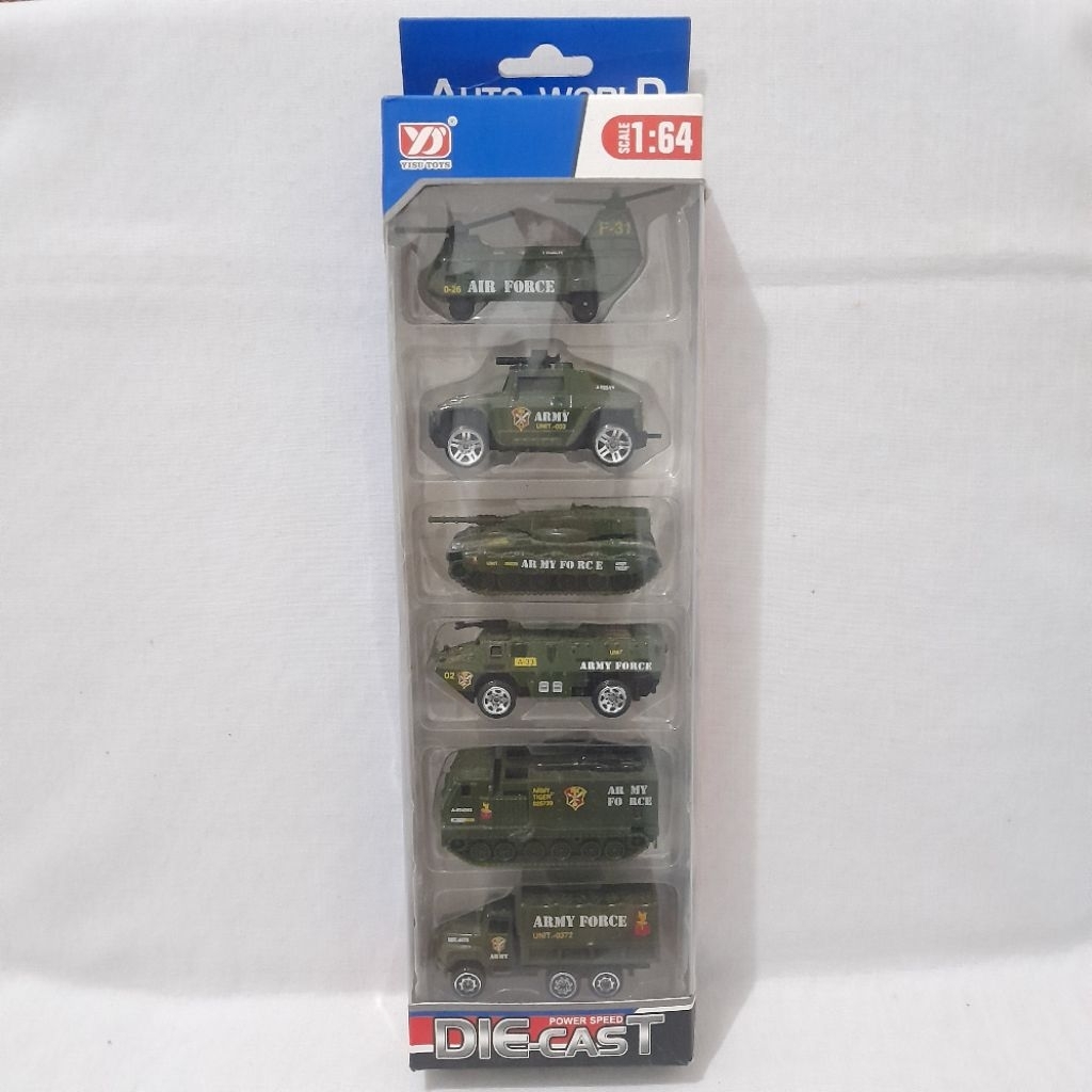 Yisu Toys YS Army Air Force Military Car Tank Die-Cast Power Speed No. 068-37 Auto World 6 in 1 Pack