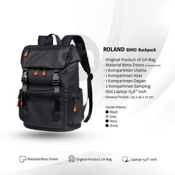 Eiger Adventure - Tas Ransel Sekolah Kuliah Kerja Roland Backpack Bimo Waterproof Pria Wanita