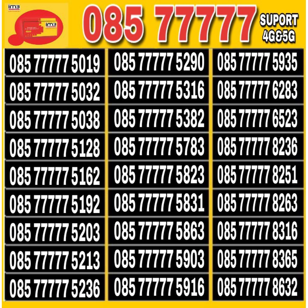 Nomor Cantik Indosat IM3 4G Lte O85 77777 5