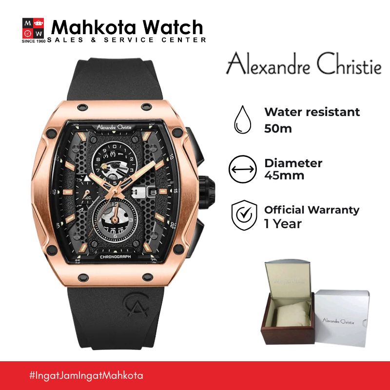 Alexandre Christie Chronograph AC 6608 MC RRGBA Men Black Dial Black Rubber Strap