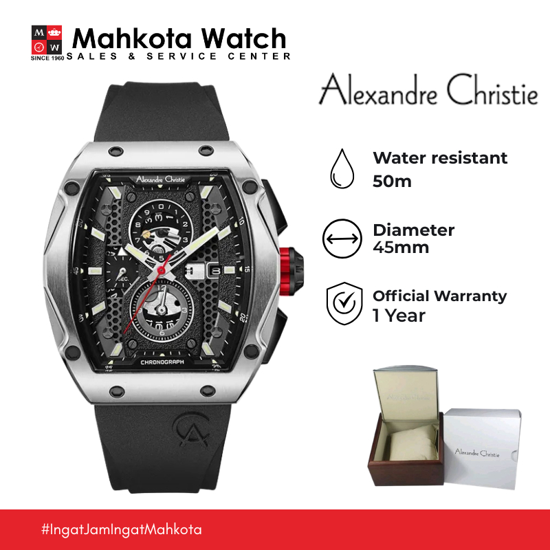 Alexandre Christie Chronograph AC 6608 MC RTBBA Men Black Dial Black Rubber Strap