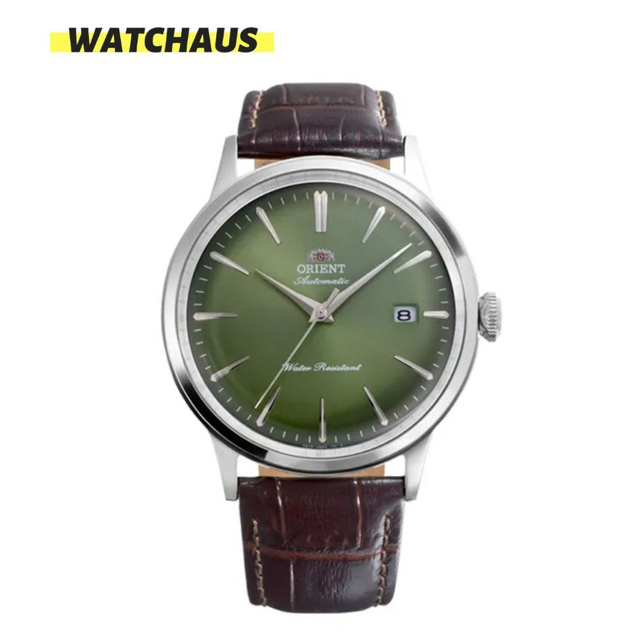 JAM TANGAN PRIA ORIENT CLASSIC RA-AC0029E BAMBINO AUTOMATIC GREEN GRADATION DIAL BROWN LEATHER STRAP