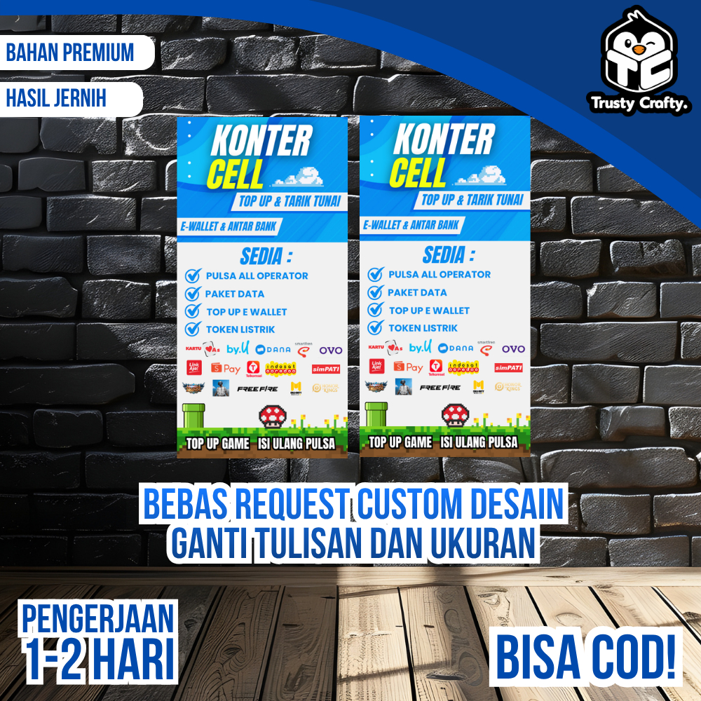 Cetak Banner Spanduk KONTER PULSA PLANG BOLAK BALIK [BISA COD]