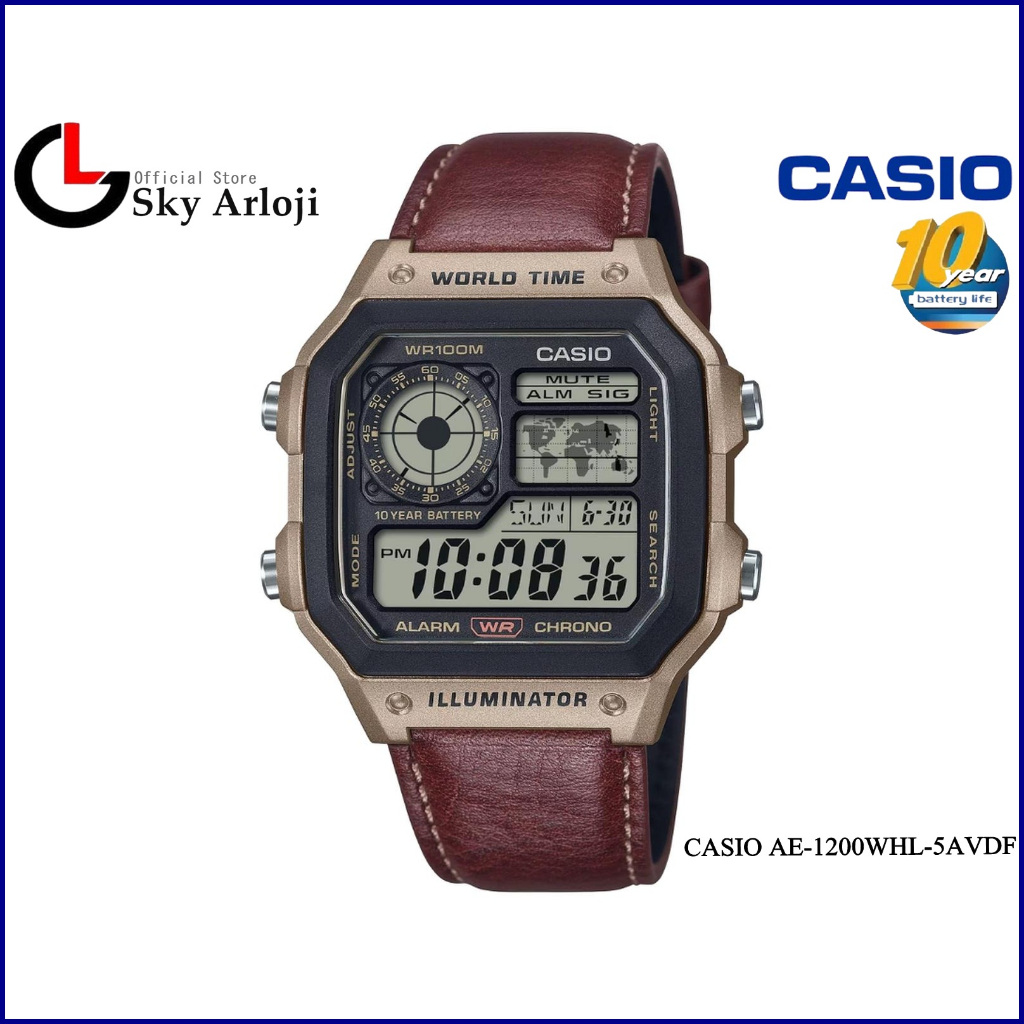 CASIO AE-1200WHL-5AVDF Jam Tangan Pria Digital Kulit AE1200WHL CASIO AE-1200WHL-5A