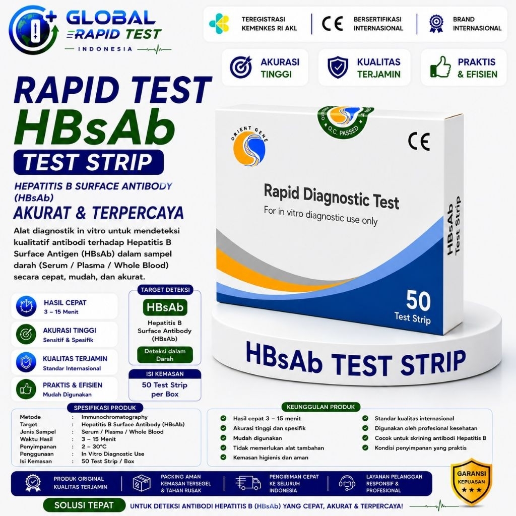 Rapid Test HBsAb Test Strip Orient Gene 50 Test/Box | Hepatitis B Surface Antibody Test Strip | Tes 