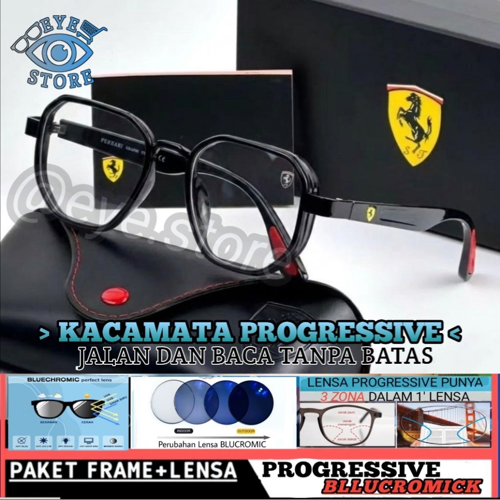 (COD) KACAMATA PROGRESSIVE FREAM RB3674 LENSA PROGRESSIVE BLLUCROMICK NIHGT DRIVE JALAN BACA TANPA B