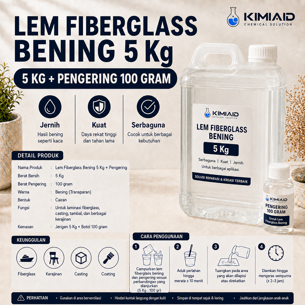 Lem Fiberglass Bening 5Kg + Pengering 100 Gram Lem Serbaguna untuk Perahu Kapal Tangki Air Kolam Tal