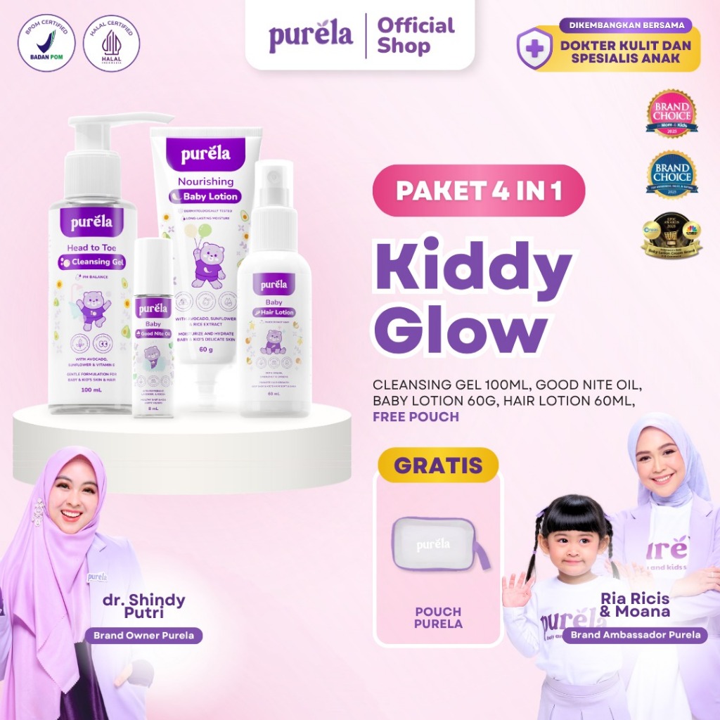 [DAPAT 4 + FREE POUCH] Purela Kiddy Glow Skincare 4in1 - No SLS & Paraben,  Membantu Perawatan Pada 