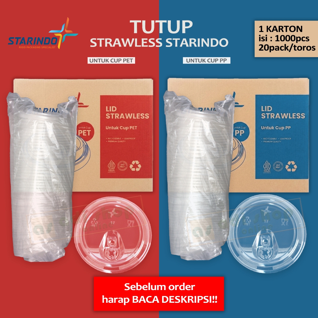 Strawless Lid PET & PP Untuk Cup Merk STARINDO / Tutup Cup Strawless / Starindo Lid isi 1000pcs