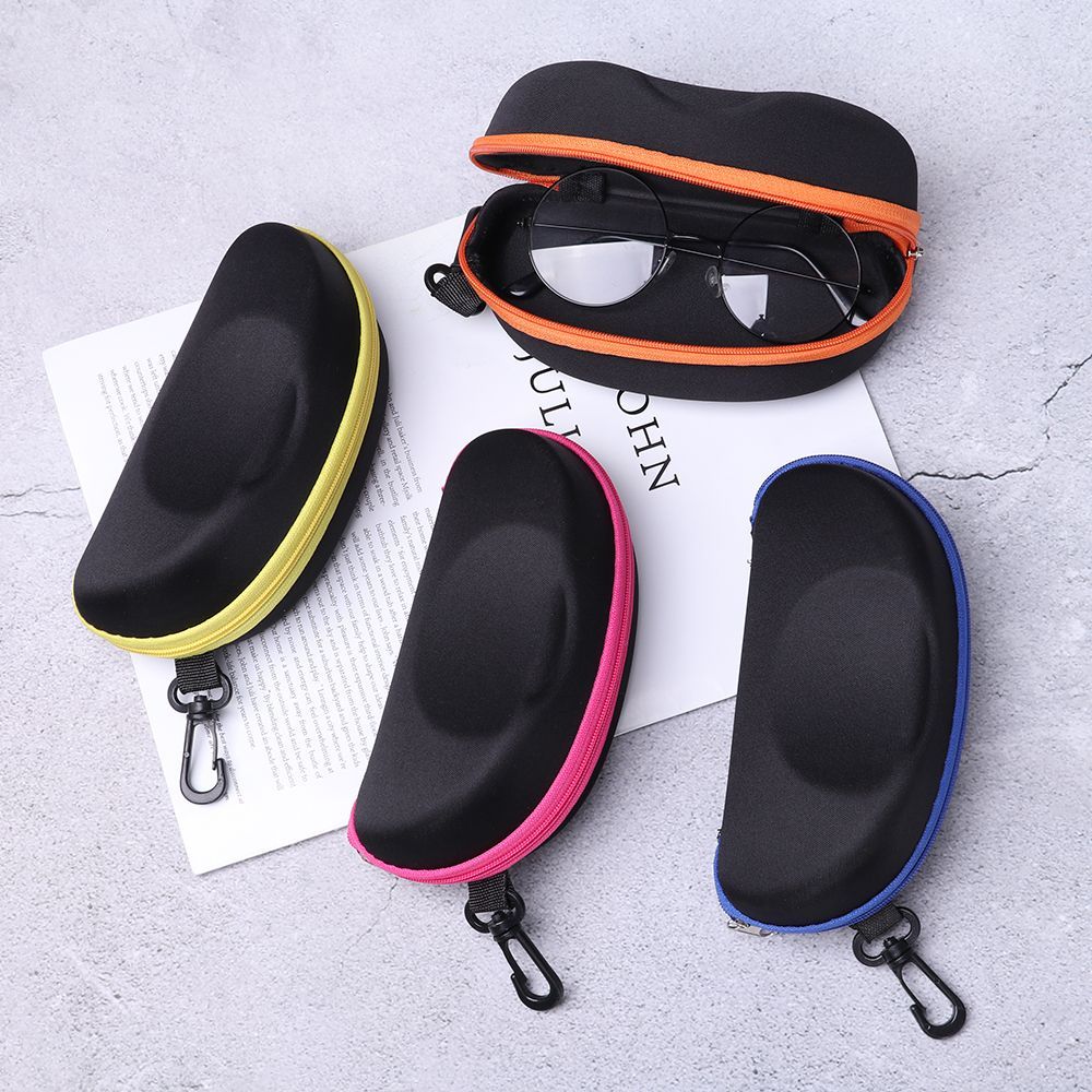 Gantungan Kotak Kacamata Sun Glasses Case Perhiasan Koin EVA Hardcase Kotak Tempat Case Resleting Zipper Pengait Carabiner Pelindung Anti Pecah Tebal Portabel Travel Hitam List Hijau Orange Baca Minus Sunglass Pria Wanita Olahraga Outdoor Sepeda Motor