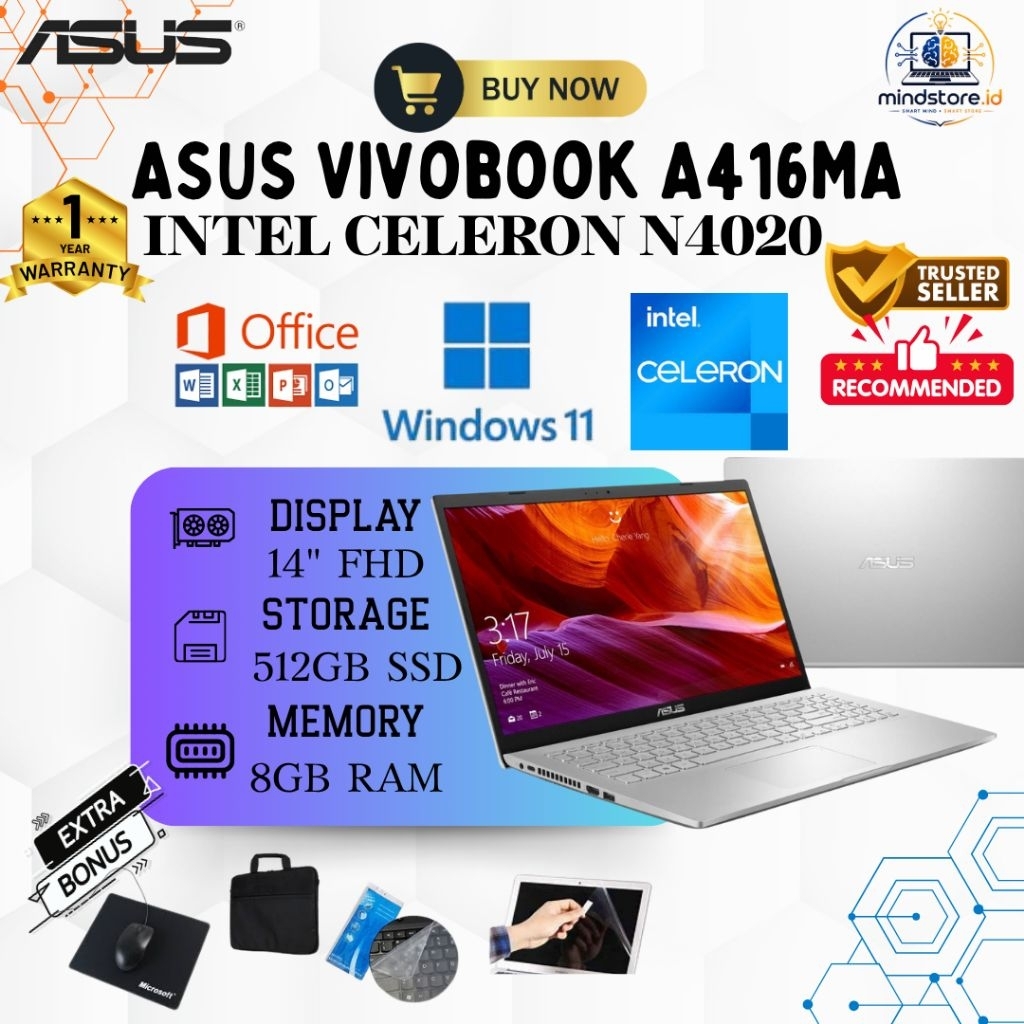 ASUS A416MA INTEL CELERON N4020 RAM 8GB SSD 512GB WINDOWS 11
