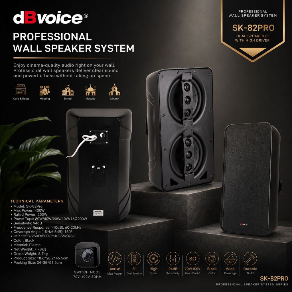 Wall Speaker dbvoice SK 82 Pro Original 2x 8 inch Pasif With High Driver DBVOICE SK-82PRO