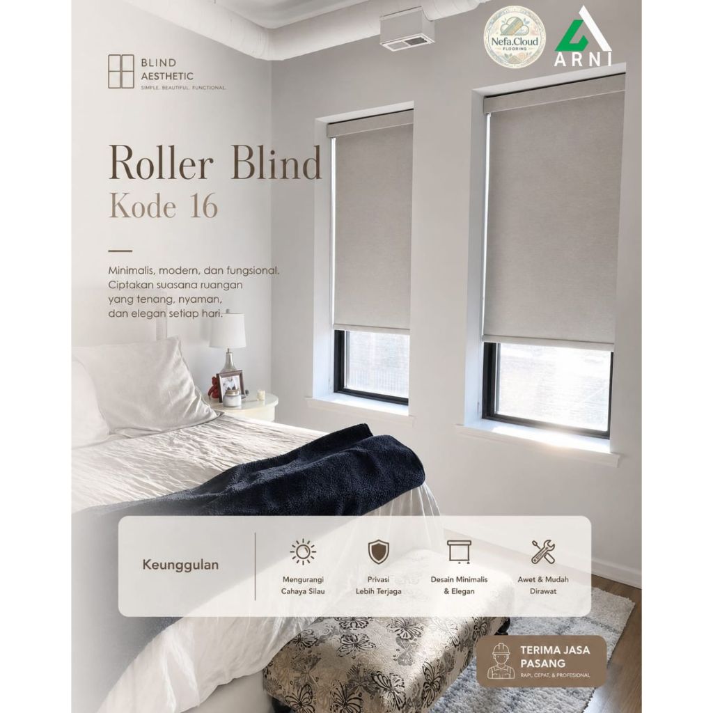 Roller Blind Motif Polos Ukuran Custom / Penutup Jendela Modern - Mudah Pasang