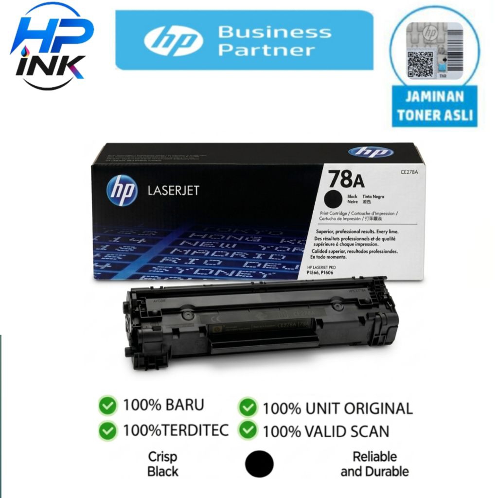 Toner HP LaserJet 78A Original CE278A untuk Printer HP LaserJet P1560 P1600 M1536
