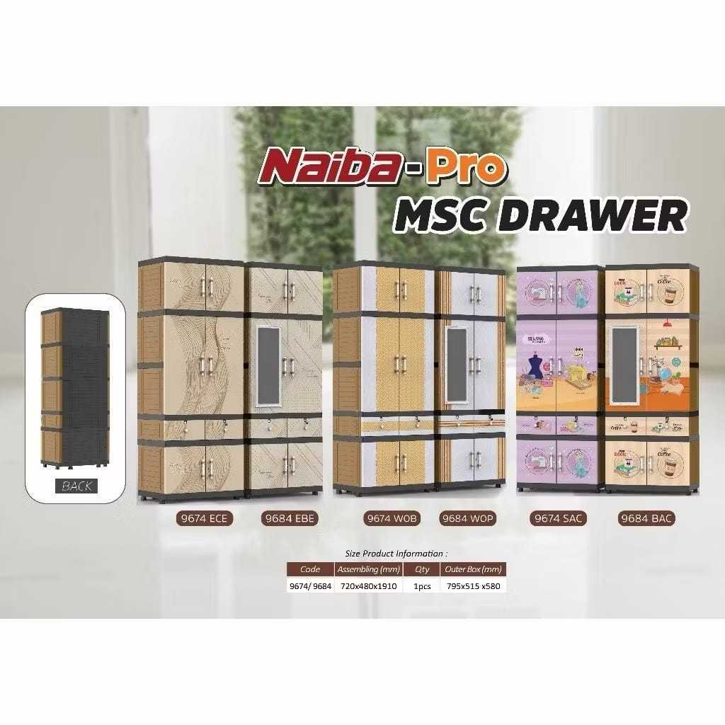 ( INSTANT ) LEMARI PAKAIAN BAJU PLASTIK / NAIBA PRO MIRROR DRAWER 9684 KACA