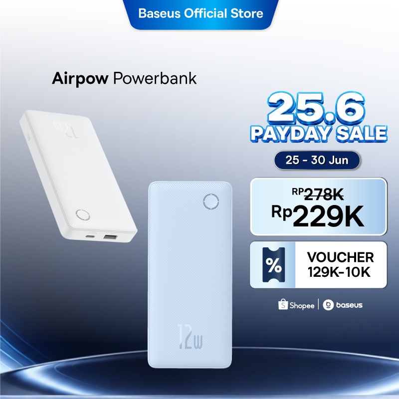 Baseus Power Bank Airpow 10000mAh Fast Charging 3A 12W Cable USB to Type-C Powerbank