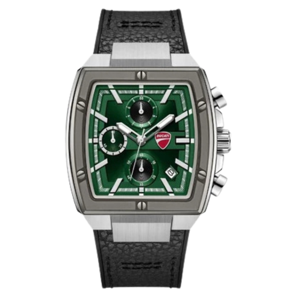 Galery Jam Tangan DUCATI DTWGC0003401 CARDIO Chronograph Black Silver Silicone Combi Leather Strap