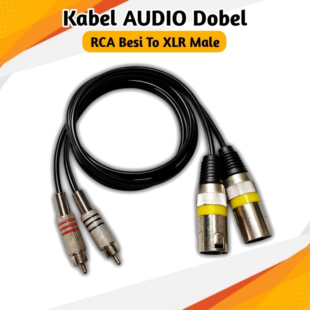 Kabel Input Dobel 2-2 Jek RCA Besi To Jek XLR Canon Male Panjang 1 Meter