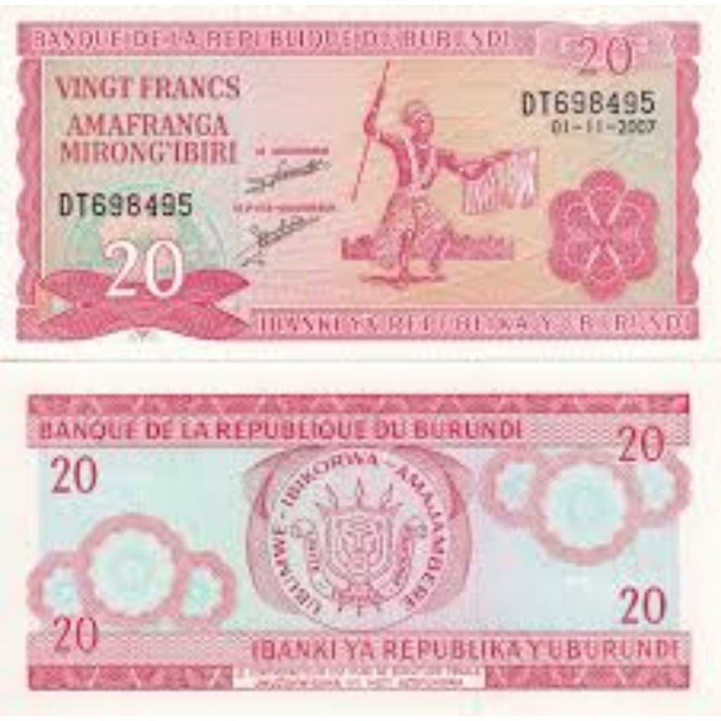 Uang Kuno Burundi 20franc UNC untuk Mahar dan koleksi