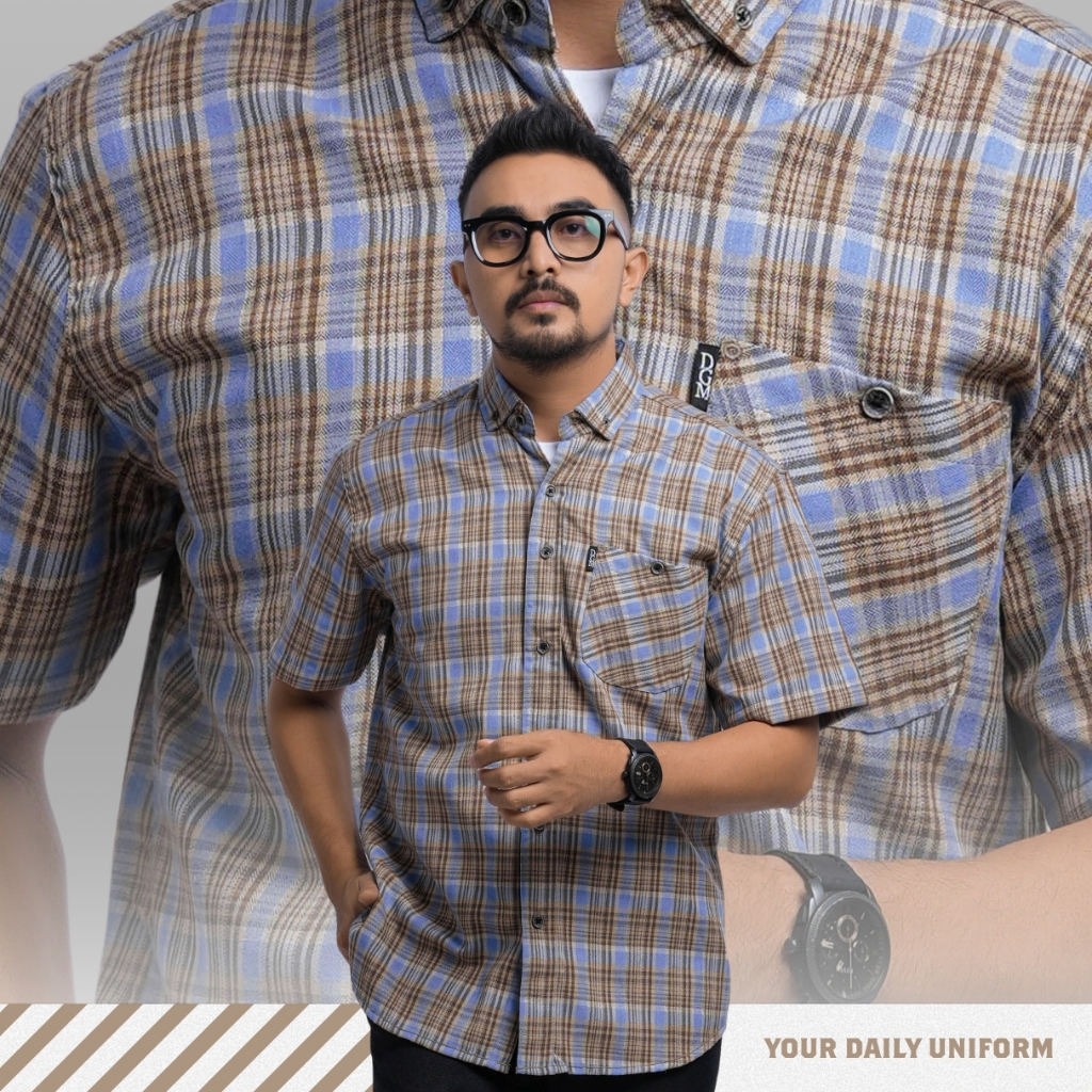 DGM Kemeja Pendek Kemeja Pria Flanel Pendek Kemeja Flanel Pendek Flanel Pria Pendek Biru Garis Cokla
