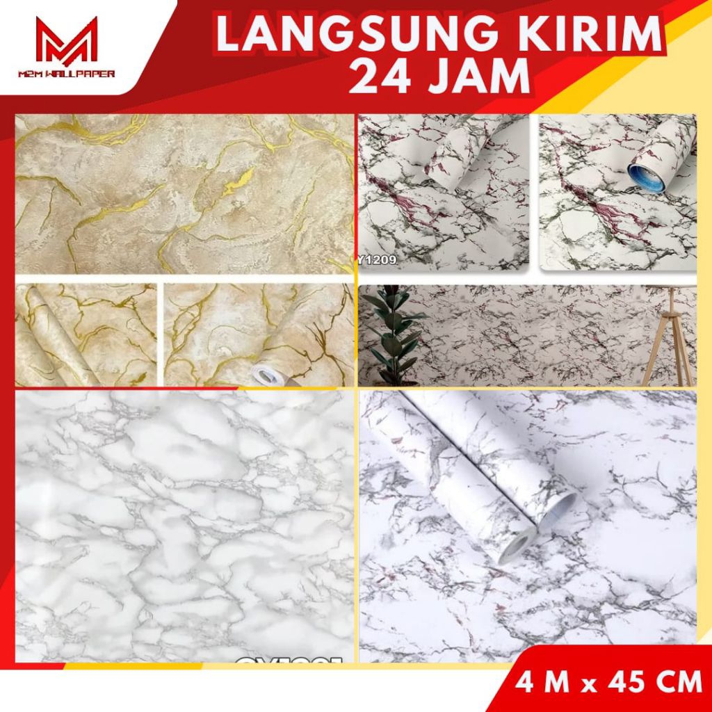 Wallpaper Dinding Motif Marmer Gold Stiker Backdrop TV Ruang Tamu