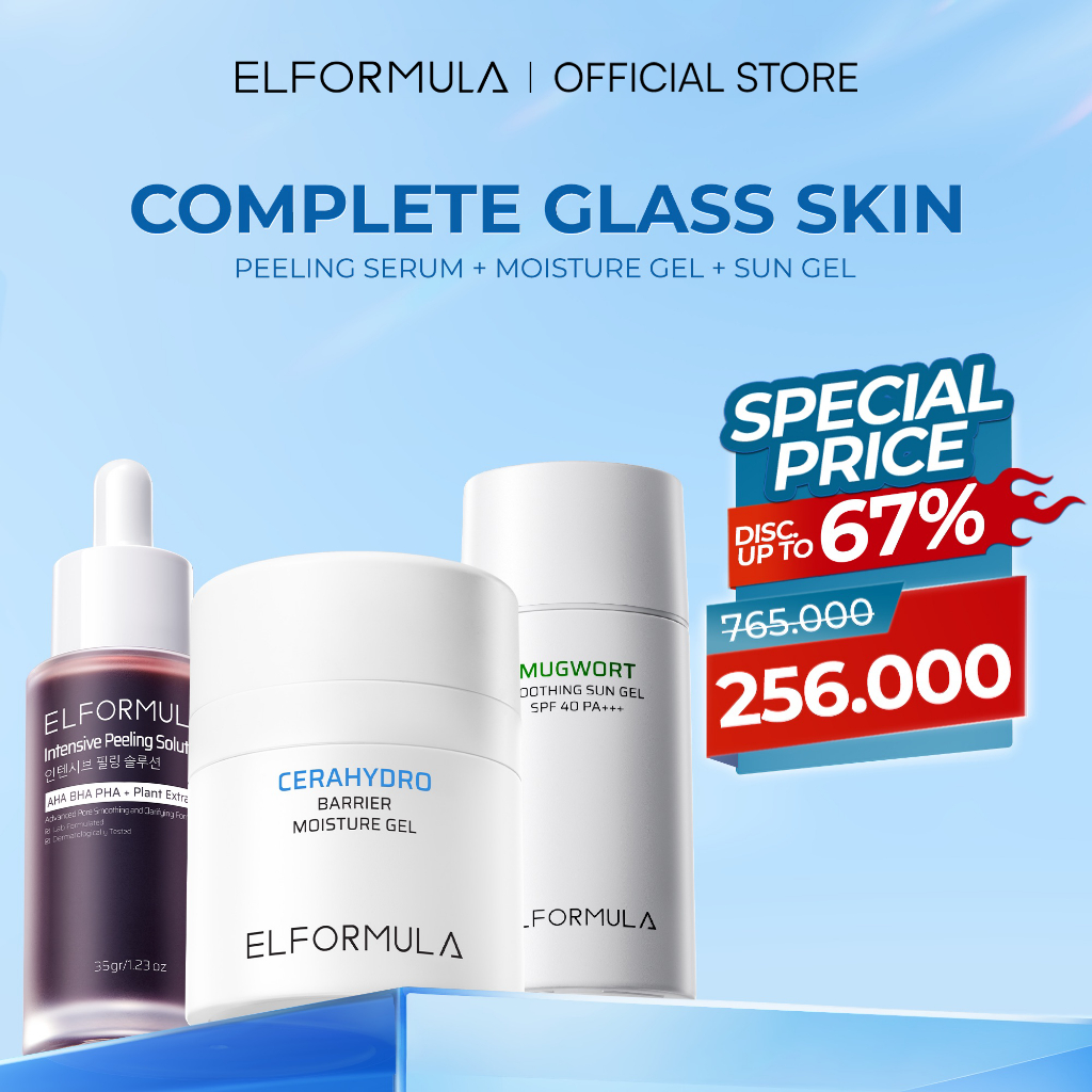 ELFORMULA Complete Glass Skin Set Bundle 3in1 - Intensive Peeling Solution + CeraHydro Moisture Gel 