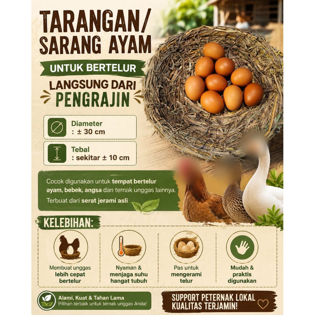 30cm Tarangan jerami 100% Sarang ayam bertelur tarangan ayam petelur sarang bebek bertelur tarangan 