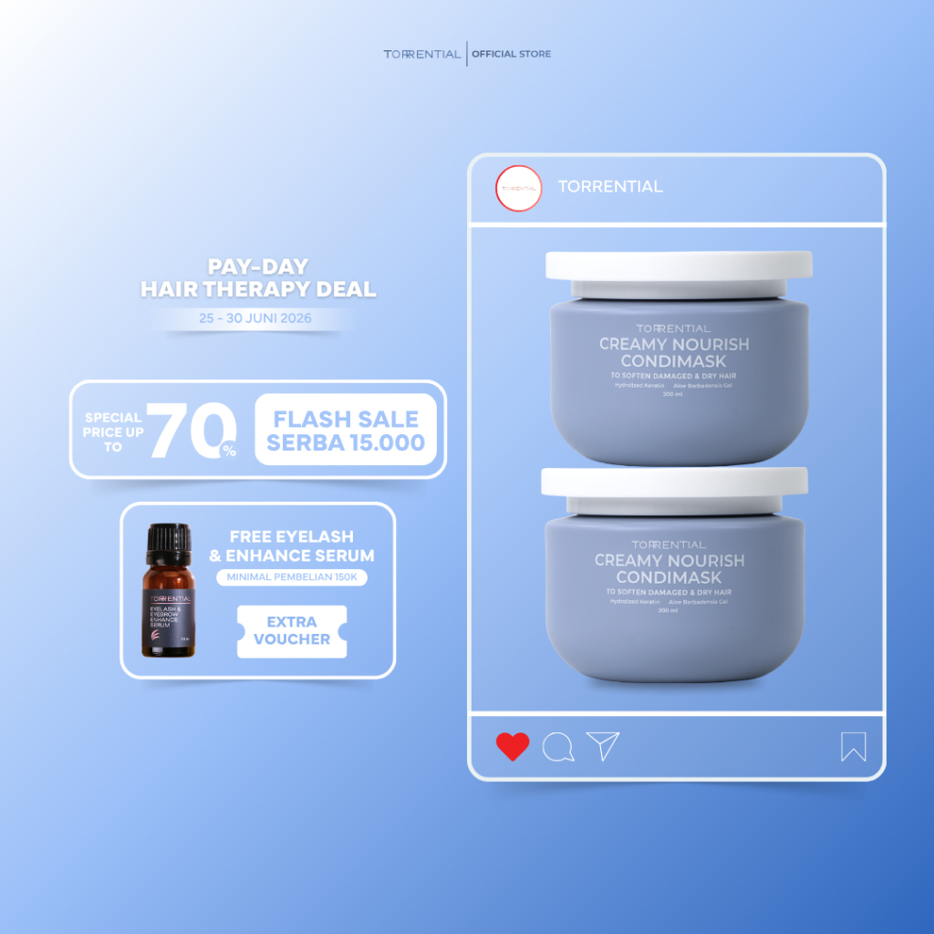 TORRENTIAL Creamy Nourish Condimask 2PCS | Conditioner Masker Rambut Kering Rusak - Bantu Rambut Leb