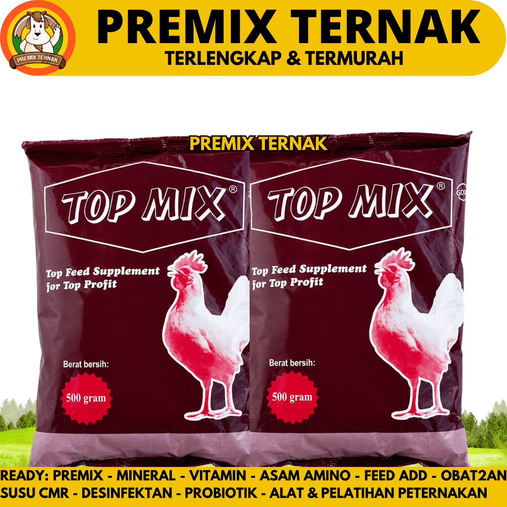 TOP MIX 500 GRAM 2 SACHET 1 KG Top Mix Penggemuk Ayam Pedaging & Pemacu Produksi Ayam Petelur Topmix
