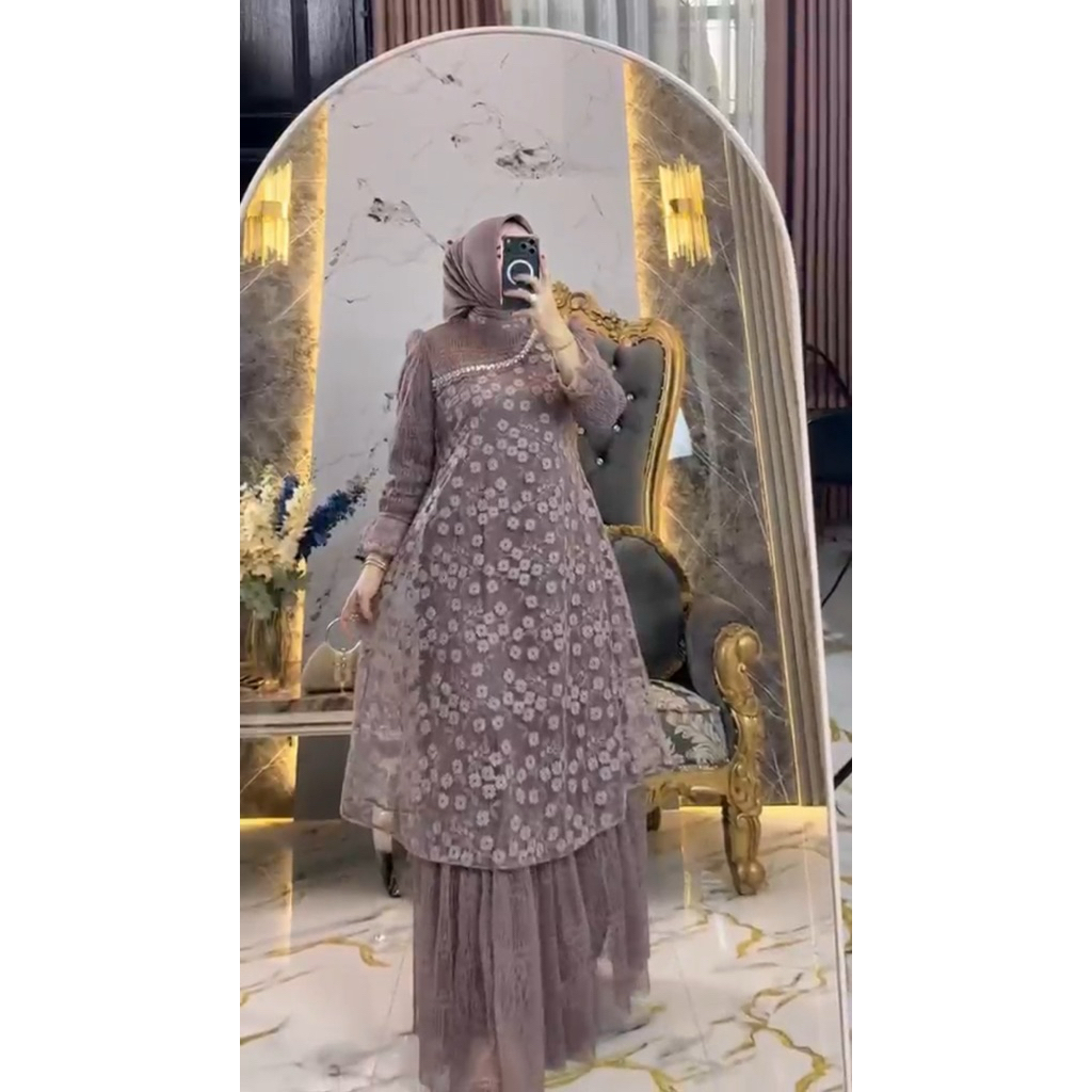 GAMIS PAYET TULE BORDIR MIX BRUKAT CHANTILY BY ABANG ADEK