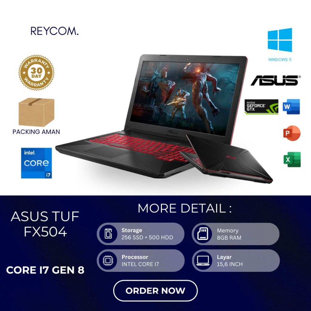 Laptop Gaming ASUS TUF FX504 i7 Gen 8 SSD 256 - Bekas Murah