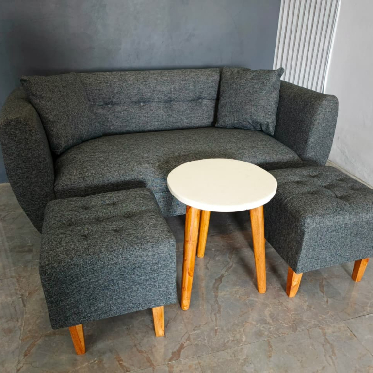 ( 71 ) sofa minimalis set retro + 2 pcs stool dan free meja sofa costume