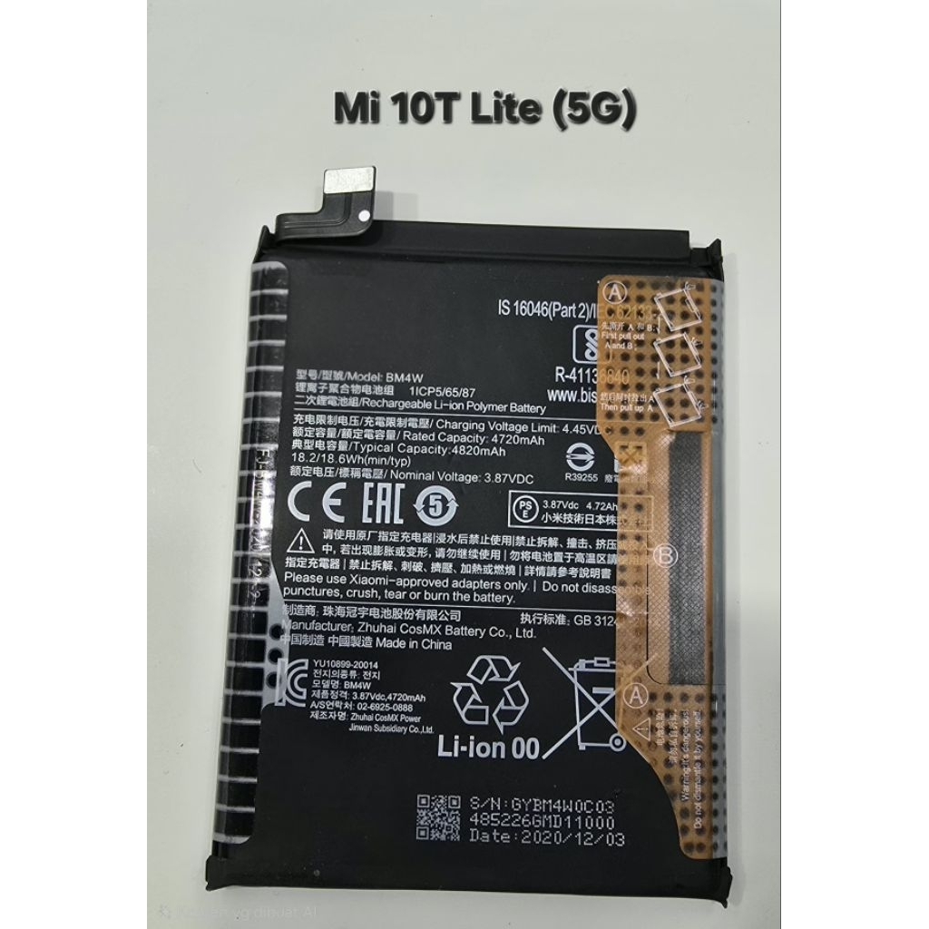 Baterai Original Mi 10T Lite 5G Xiaomi Note 9 pro 5G BM4W