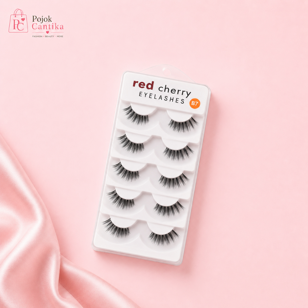 Eyelash Bulu Mata Palsu Red Cherry B7 (5-Psg) Natural Lentik Ringan Reusable Handmade
