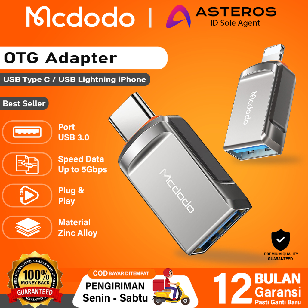 MCDODO Adapter Converter OTG iPhone Lightning / Type C to USB 3.0 Data Transfer