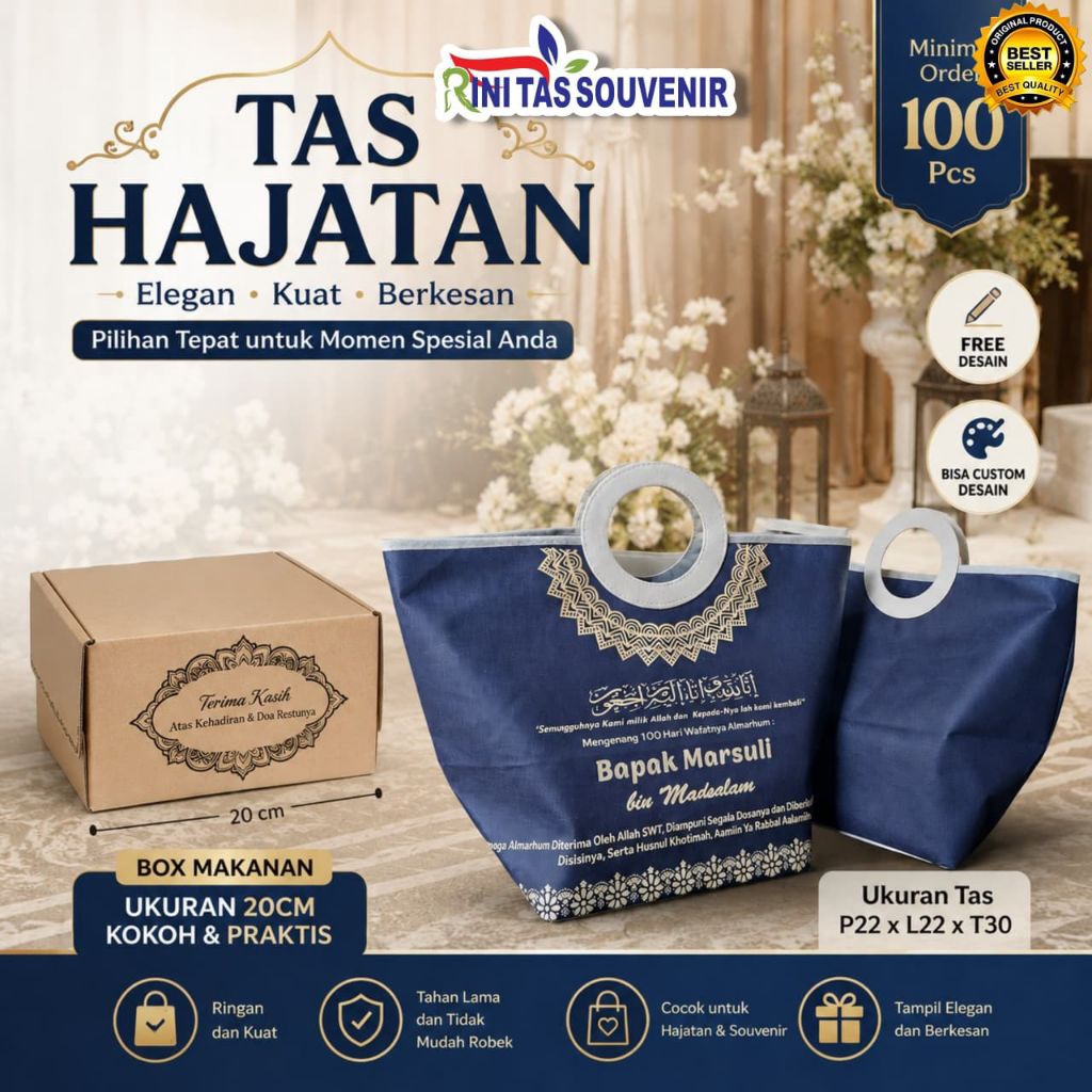 TAS SEMBAKO TAS HAJATAN TAS PEGANGAN BULAT SABLON 1 WARNA SOUVENIR TAS HAJATAN TAS KOTAK NASI/BOX NA