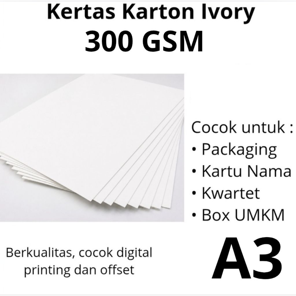 Karton Ivory 300 GSM A3 Isi 100 Lembar Tebal Putih Premium | Kertas Ivory Untuk Packaging, Undangan,